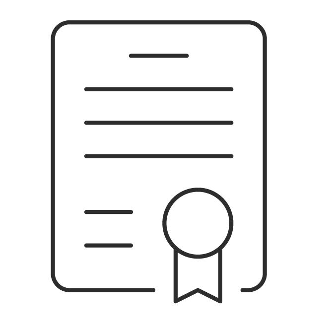 Certificate with ribbon icon.