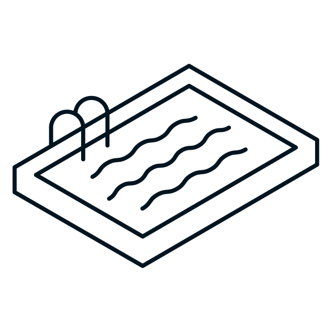 Line drawing of a swimming pool with ladder.
