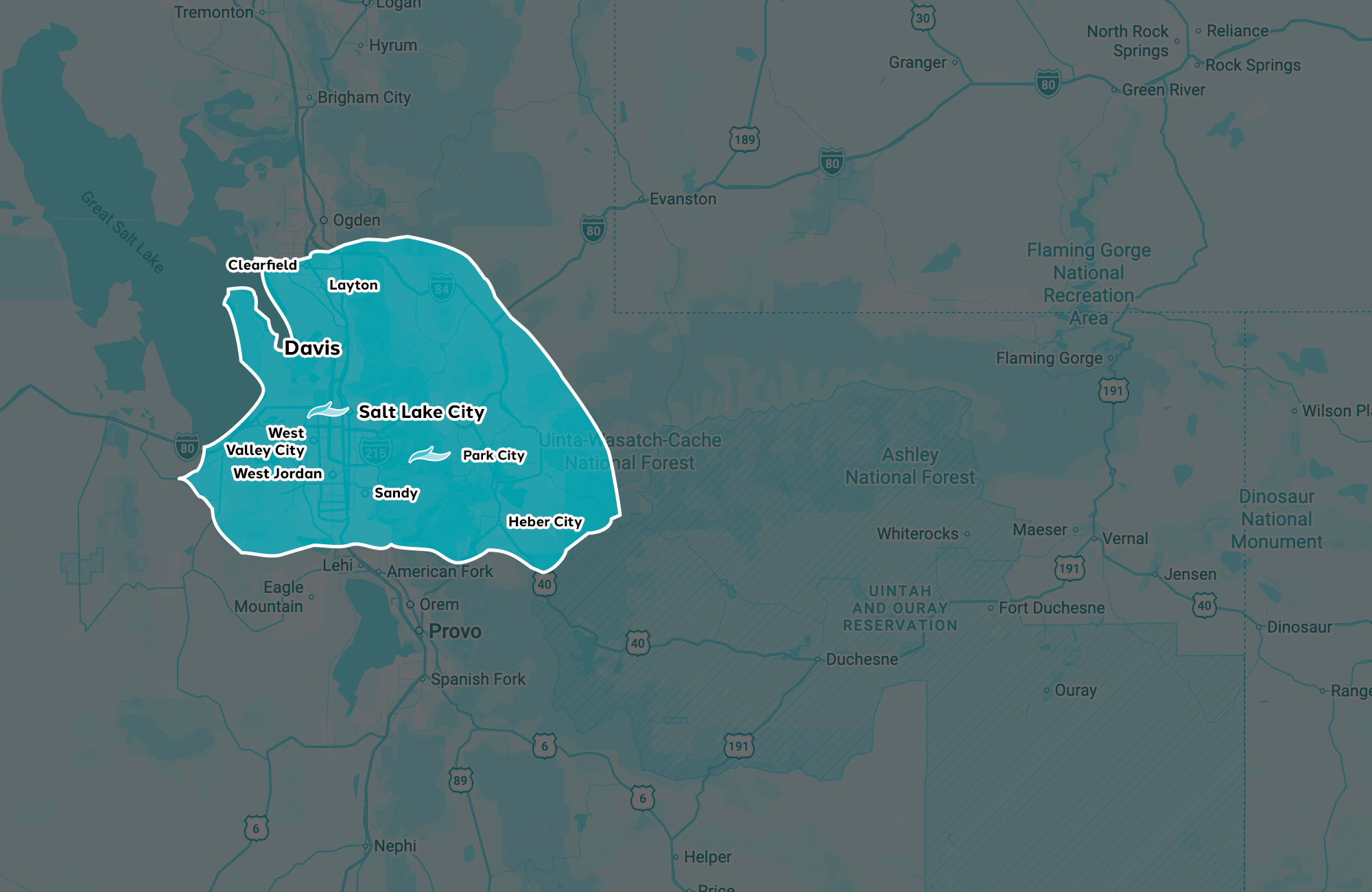 Map highlighting Salt Lake City region.