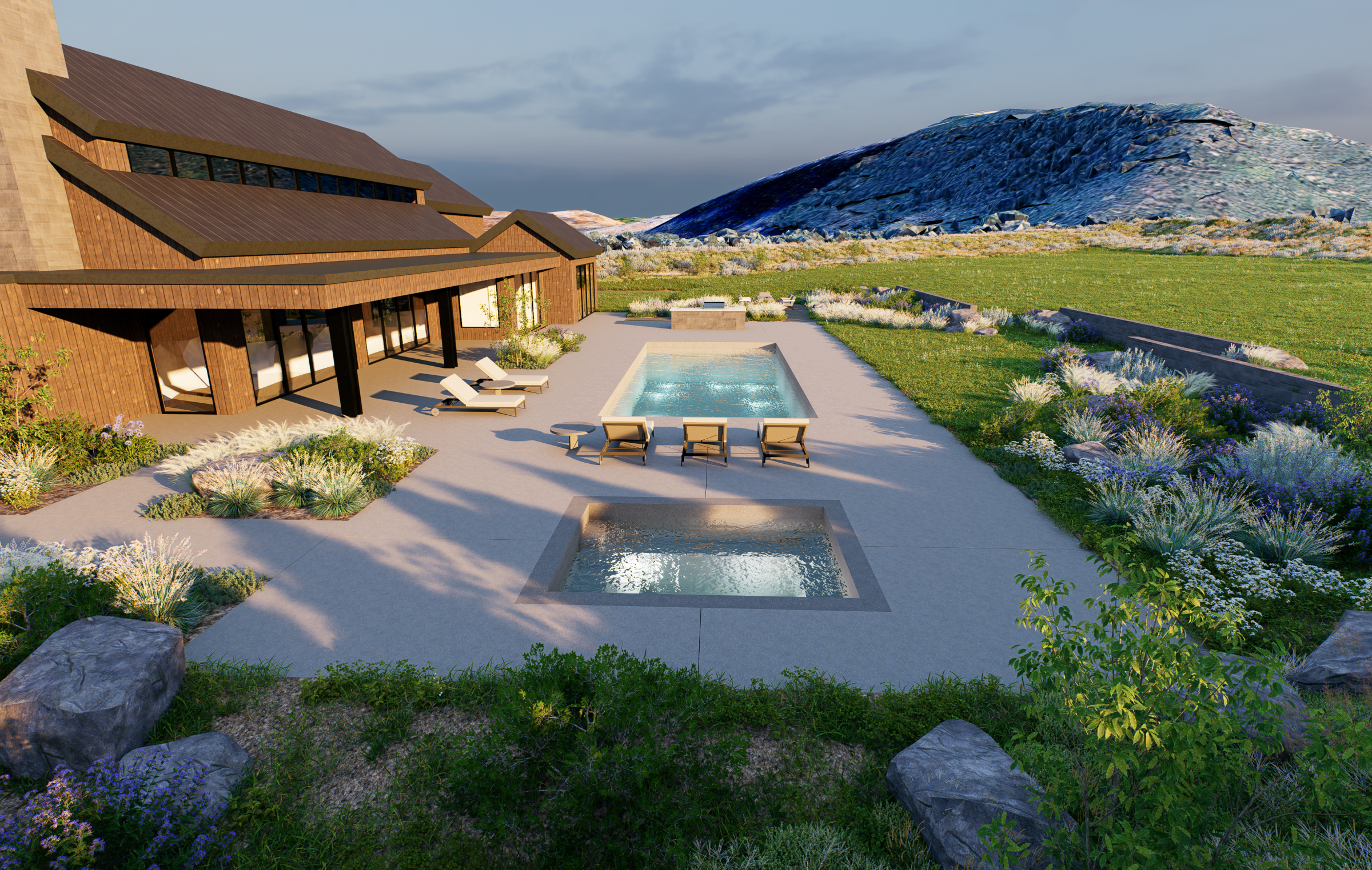 Modern house with pool and mountain view