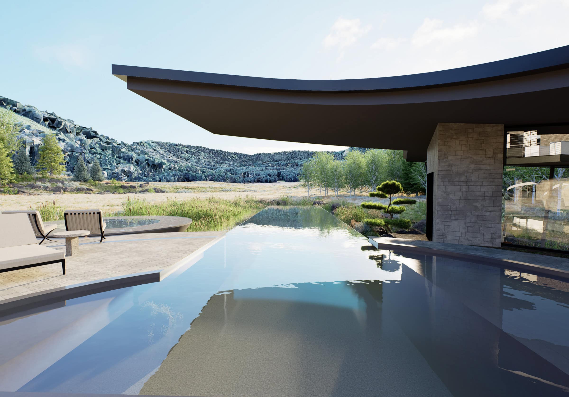 Modern house with infinity pool and mountain view